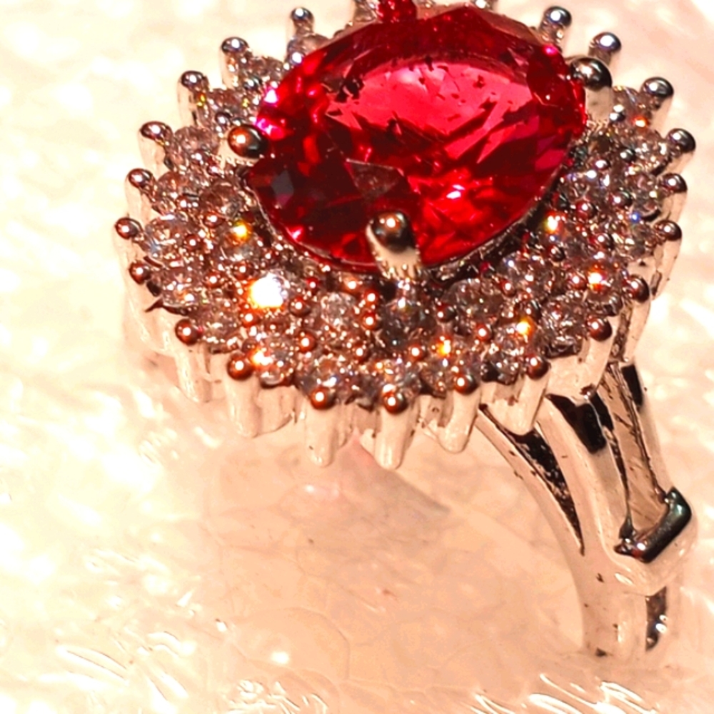 Ruby And Cubic Ring Set In .925 Silver - image 2